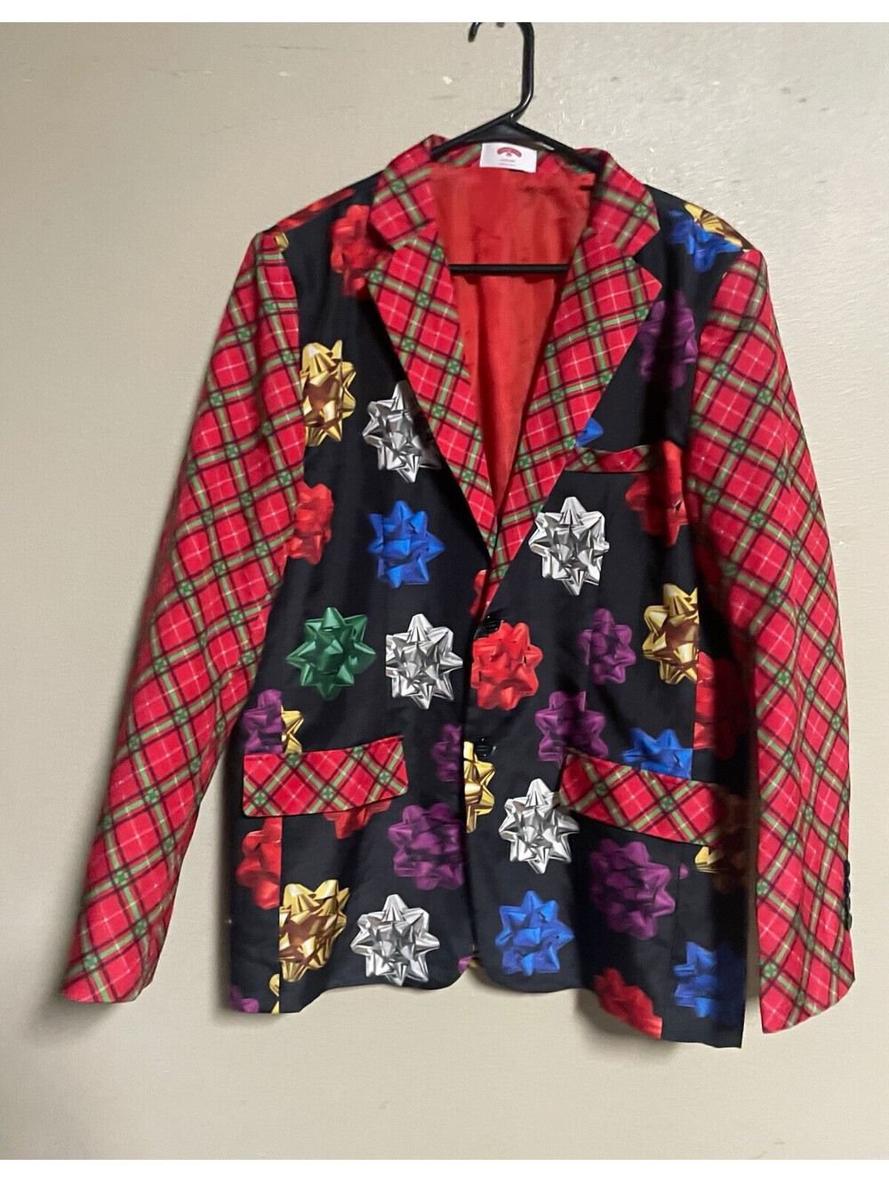 Holiday Time Men's L (42-44) Christmas Plaid Lined Blazer Jacket Button